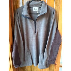 Rhea‎ Mens Quarter Zip Fleece Pullover Grey Brown Contrast Sleeve  NEW one size
